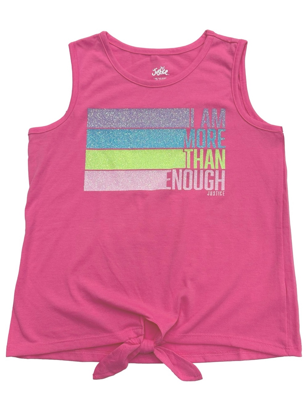 Justice Girls Pink Glitter I Am More Than Enough Sleeveless Shirt Tank Top M/10